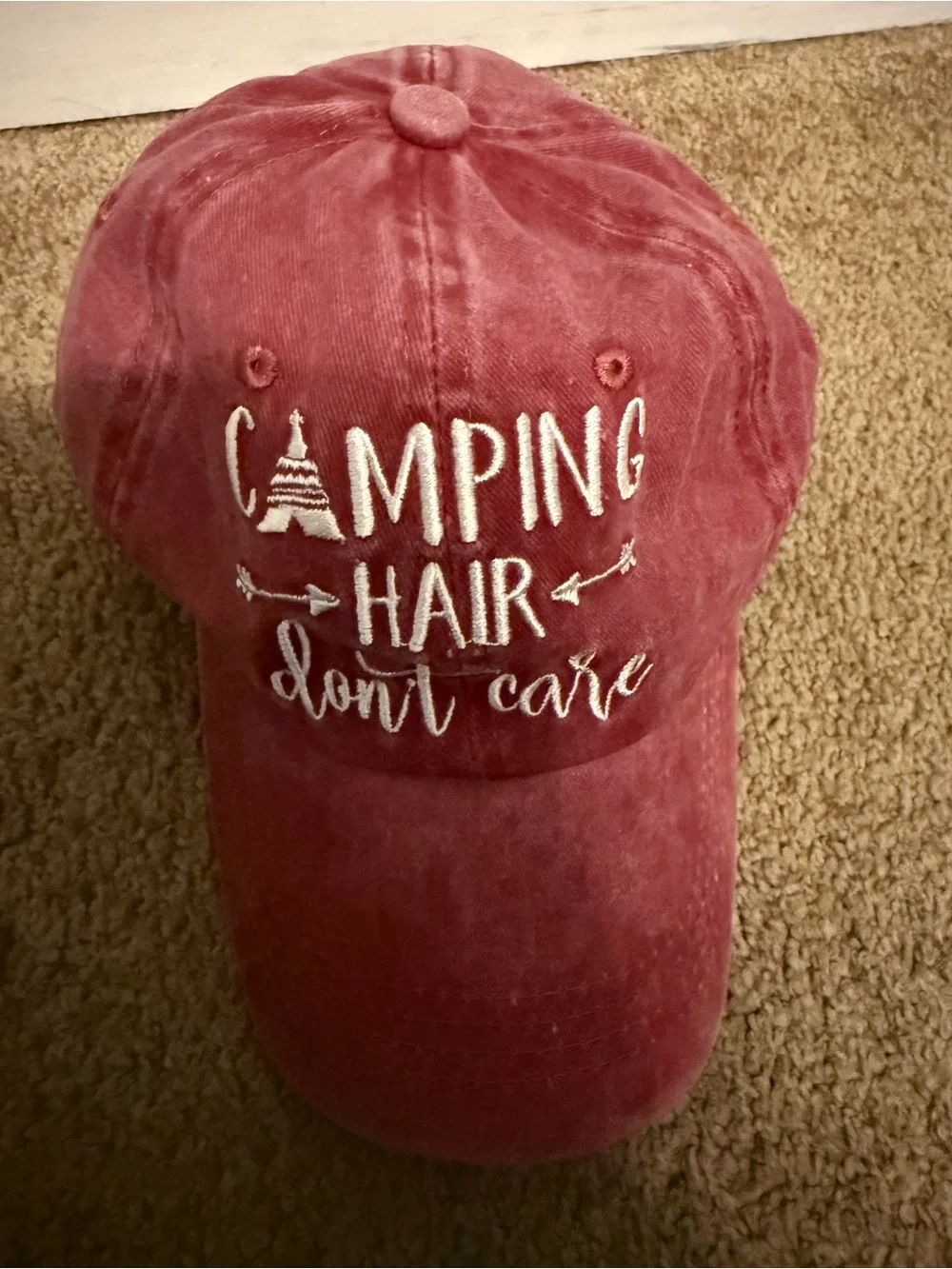 Camping Hair Don't Care Embroidered Baseball Cap